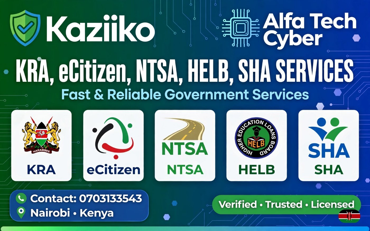 I will do KRA returns, eCitizen, NTSA, HELB, SHA and E-Citizen services fast